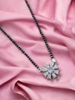 La Trendz American Diamond Silver Rhodium Plated Mangalsutra Pendant with Chain