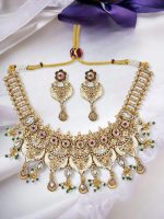 La Trendz Antique Jewellery Party Wear Gold Polish Antique Necklace Set - Image 2