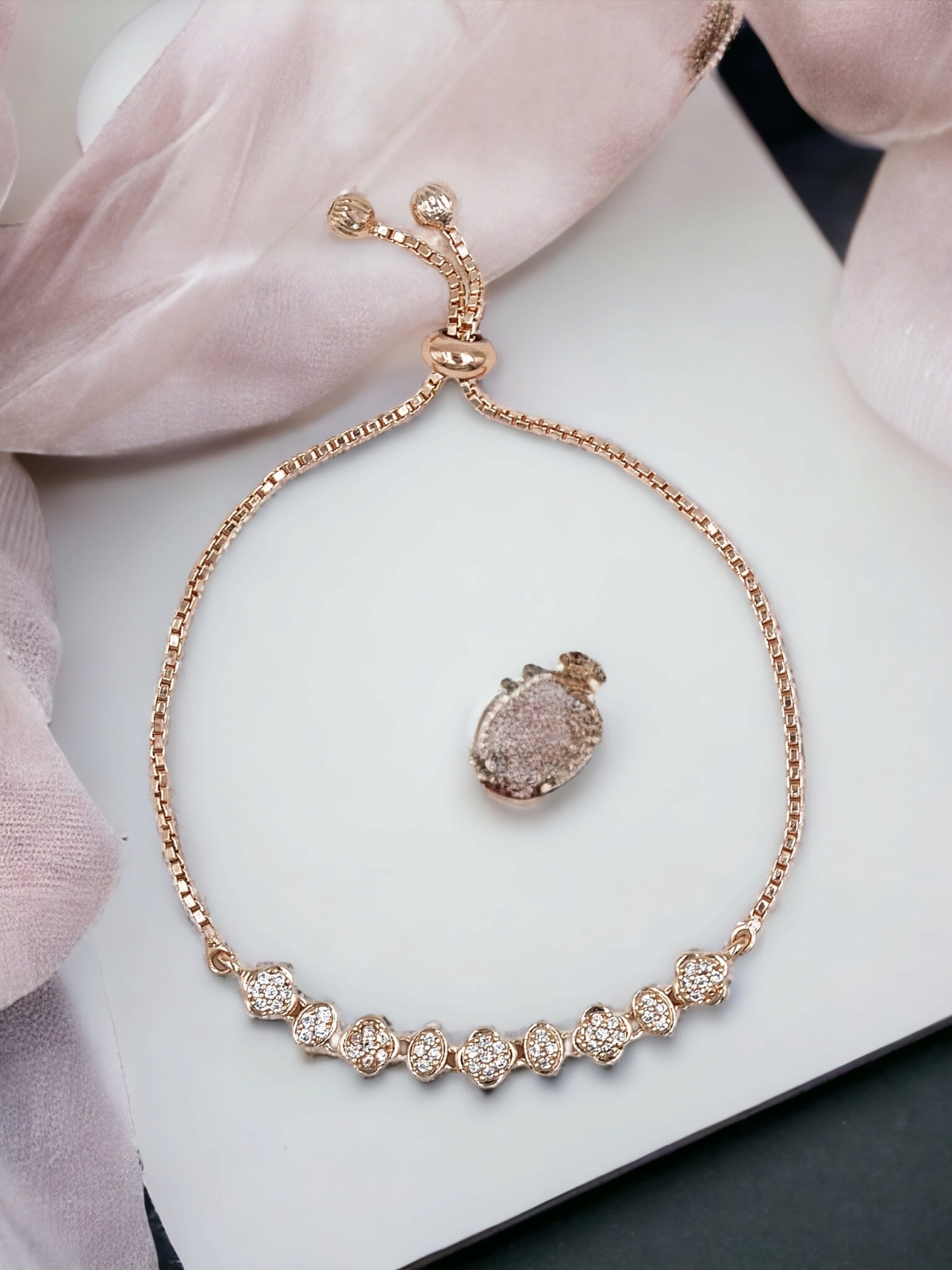 B_R540_100 La Trendz Brass CZ Stone Delicate White Elegant Kada For Women - Image 1