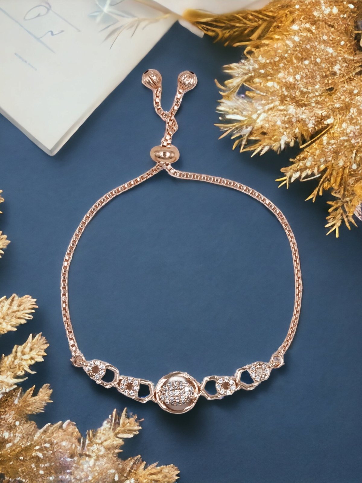 B_R550_102 La Trendz Brass CZ Stone Delicate White Elegant Kada For Women - Image 1