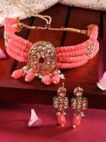 La Trendz Pink Beaded Kundan Choker Necklace - Exquisite Imitation Jewelry