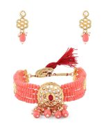 La Trendz Pink Beaded Kundan Choker Necklace - Exquisite Imitation Jewelry - Image 2