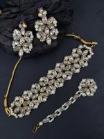 La Trendz White Stone Mehendi Polish Choker Necklace & Earring Set