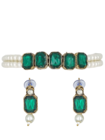 La Trendz Square Green Pearl Beaded Choker Necklace Set For Women - Image 2