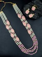La Trendz Pink Beaded Long Ethnic Necklace Set For Women