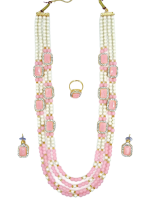 La Trendz Pink Beaded Long Ethnic Necklace Set For Women - Image 2