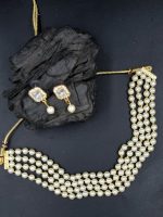 La Trendz Pearl Beaded White Choker Ethnic Necklace Set For Women