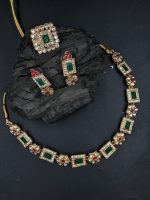 La Trendz Ruby Green Full Stone Traditional Necklace Set For Women