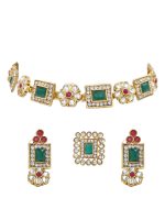 La Trendz Ruby Green Full Stone Traditional Necklace Set For Women - Image 2