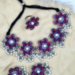 La Trendz Oxidised Multicolor Enamel Flower Necklace & Earring Set