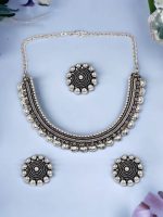 La Trendz Oxidised Silver Plated Pearl Necklace Set Earring