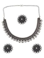 La Trendz Oxidised Silver Plated Pearl Necklace Set Earring - Image 2