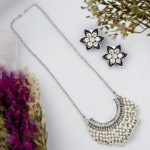 La Trendz Oxidised Silver Plated Pearl Necklace Set Earring