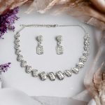 La Trendz Silver Rohdium Polish Delicate CZ Necklace & Earring Set