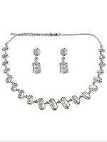 La Trendz Silver Rohdium Polish Delicate CZ Necklace & Earring Set - Image 2