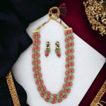La Trendz Pink & Mint Beaded Multi-Layer Necklace Set