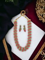 La Trendz Pink & Mint Beaded Multi-Layer Necklace Set