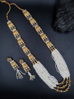 La Trendz Chand Square Shape Kundan Gold Mala Necklace For Womens - Image 5