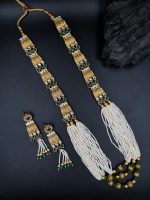 La Trendz Chand Square Shape Kundan Gold Mala Necklace For Womens - Image 6