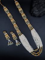 La Trendz Chand Square Shape Kundan Gold Mala Necklace For Womens