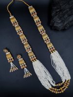 La Trendz Chand Square Shape Kundan Gold Mala Necklace For Womens - Image 4