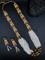 La Trendz Chand Square Shape Kundan Gold Mala Necklace For Womens - Image 3