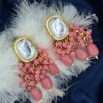 La Trendz Pink Kundan Gold Polish Drop Earrings For Women