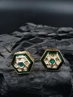 La Trendz Brass Glass Polki Kundan Gold Plated Stud Earring For Women - Image 2