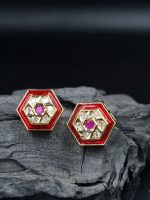 La Trendz Brass Glass Polki Kundan Gold Plated Stud Earring For Women