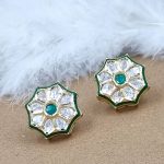 La Trendz Brass Glass Polki Kundan Gold Plated Stud Earring For Women