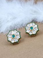 La Trendz Brass Glass Polki Kundan Gold Plated Stud Earring For Women