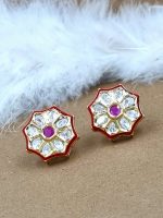 La Trendz Brass Glass Polki Kundan Gold Plated Stud Earring For Women - Image 4