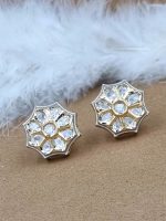 La Trendz Brass Glass Polki Kundan Gold Plated Stud Earring For Women - Image 2