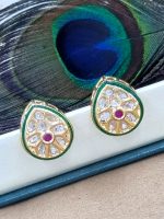 La Trendz Brass Glass Polki Kundan Gold Plated Stud Earring For Women - Image 2