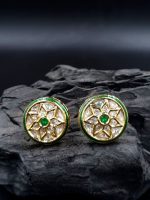 La Trendz Brass Glass Polki Kundan Gold Plated Stud Earring For Women - Image 4