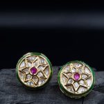 La Trendz Brass Glass Polki Kundan Gold Plated Stud Earring For Women