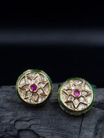 La Trendz Brass Glass Polki Kundan Gold Plated Stud Earring For Women