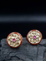 La Trendz Brass Glass Polki Kundan Gold Plated Stud Earring For Women - Image 3