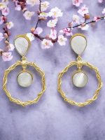 La Trendz Round Shape Hoop Rajwadi Gold Polish Dangle Earring For Women - Image 3