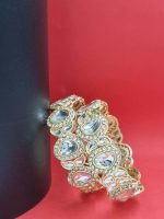 Kundan Full Stone Light Gold Polish Fancy Style Bangles 2 Set