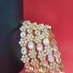 Kundan Full Stone Light Gold Polish Fancy Style Bangles 4 Set