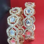 Kundan Full Stone Light Gold Polish Fancy Style Bangles 2 Set