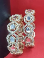Kundan Full Stone Light Gold Polish Fancy Style Bangles 2 Set