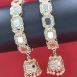 Mirror Kundan Kalira Jhumki Light Gold Polish Fancy Style Bangles 2 Set