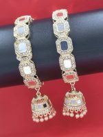 Mirror Kundan Kalira Jhumki Light Gold Polish Fancy Style Bangles 2 Set