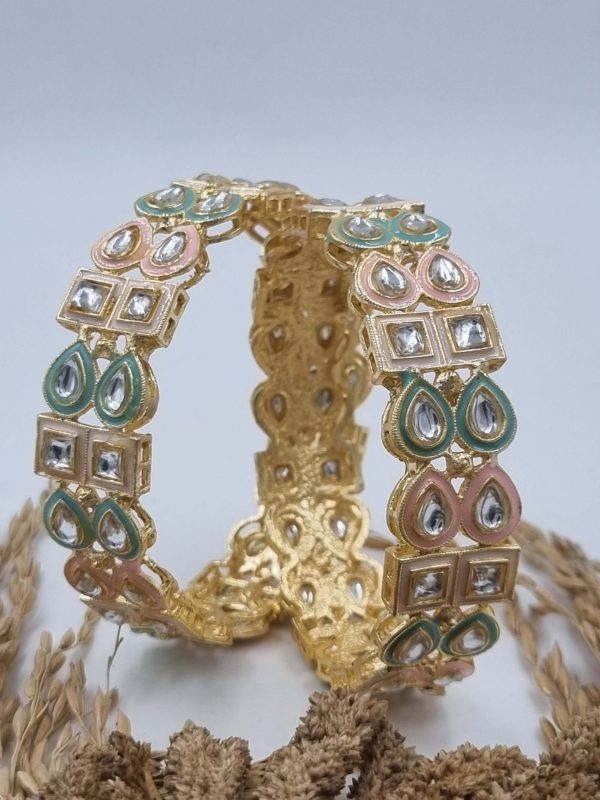 Meenakari Polki Gold Polish Fancy Style Bangles 2 Set