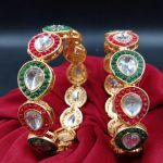 La Trendz Rajwadi Gold Polish Kundan Chuda Bangles 2 Set