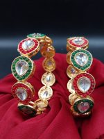 La Trendz Rajwadi Gold Polish Kundan Chuda Bangles 2 Set