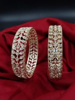 La Trendz Light Gold Polish Stone Studed Bridal Chuda Bangles 2 Set