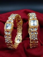 La Trendz Light Gold Polish Kundan Studed Bridal Chuda Bangles 2 Set